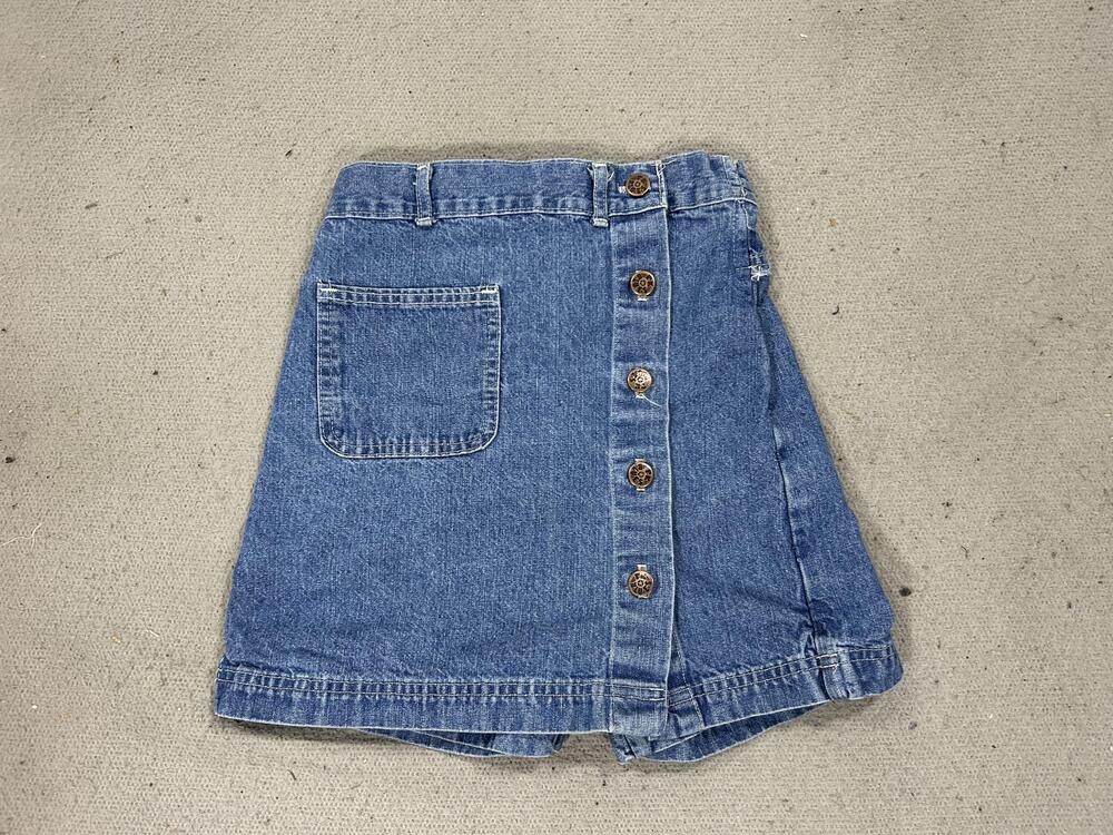 Denim Skort Girls 12 Blue Button Front Wrap A-Line Patch Pocket 100% Cotton USA